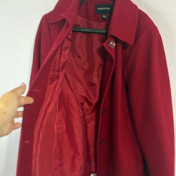 London Fog Scarlet Red Pea Coat Classic Wool-Blend Button Down Coat Size XL - Picture 6 of 8